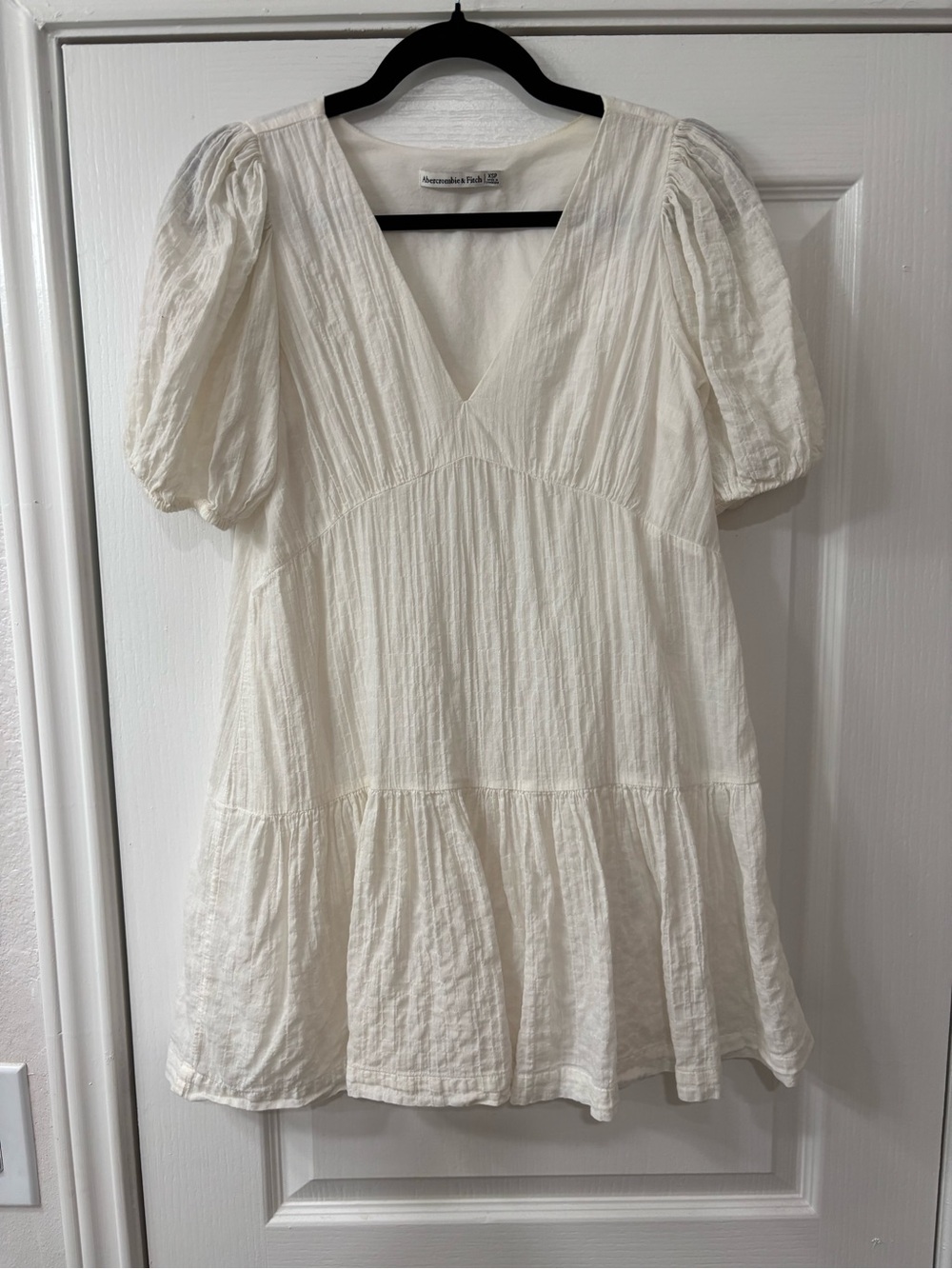 Abercrombie & Fitch Cream V-Neck Puff Sleeve Mini Dress